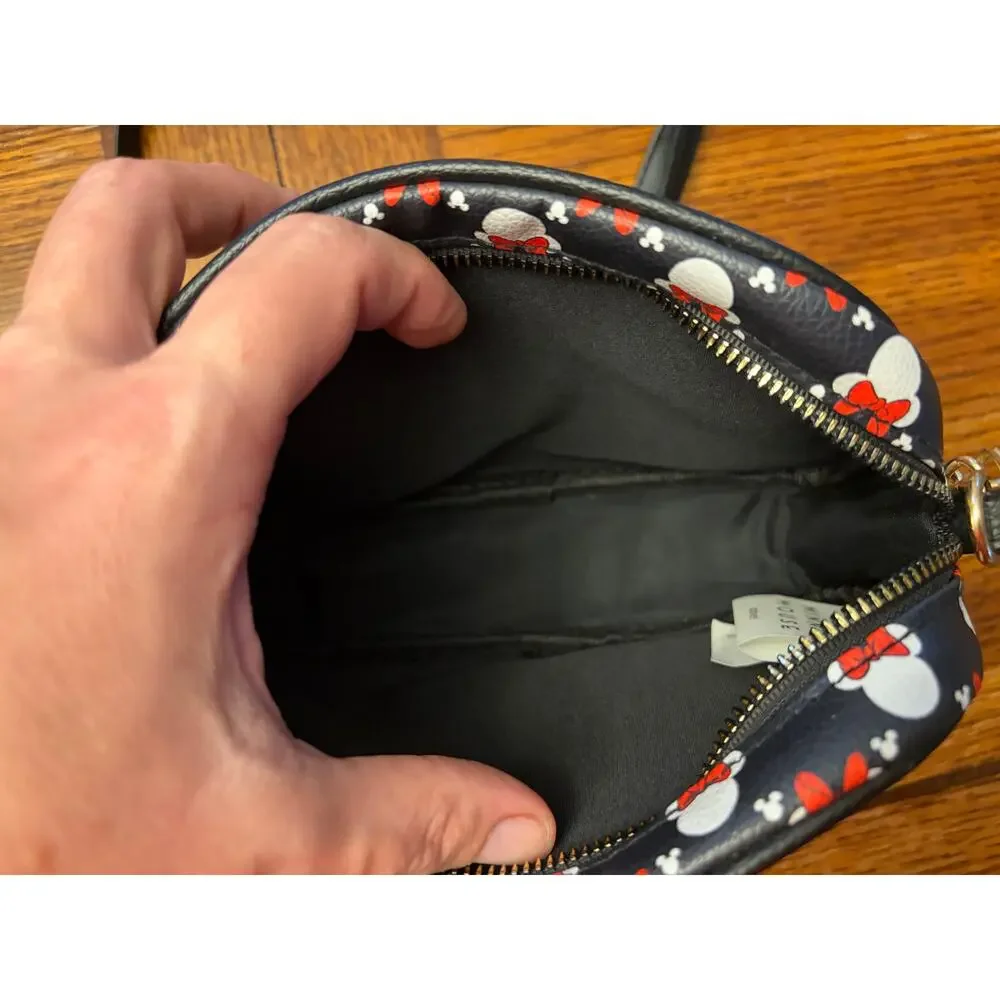 Disney Minnie Mouse Camera Crossbody Bag Black Red Bow Print Chain Strap Purse